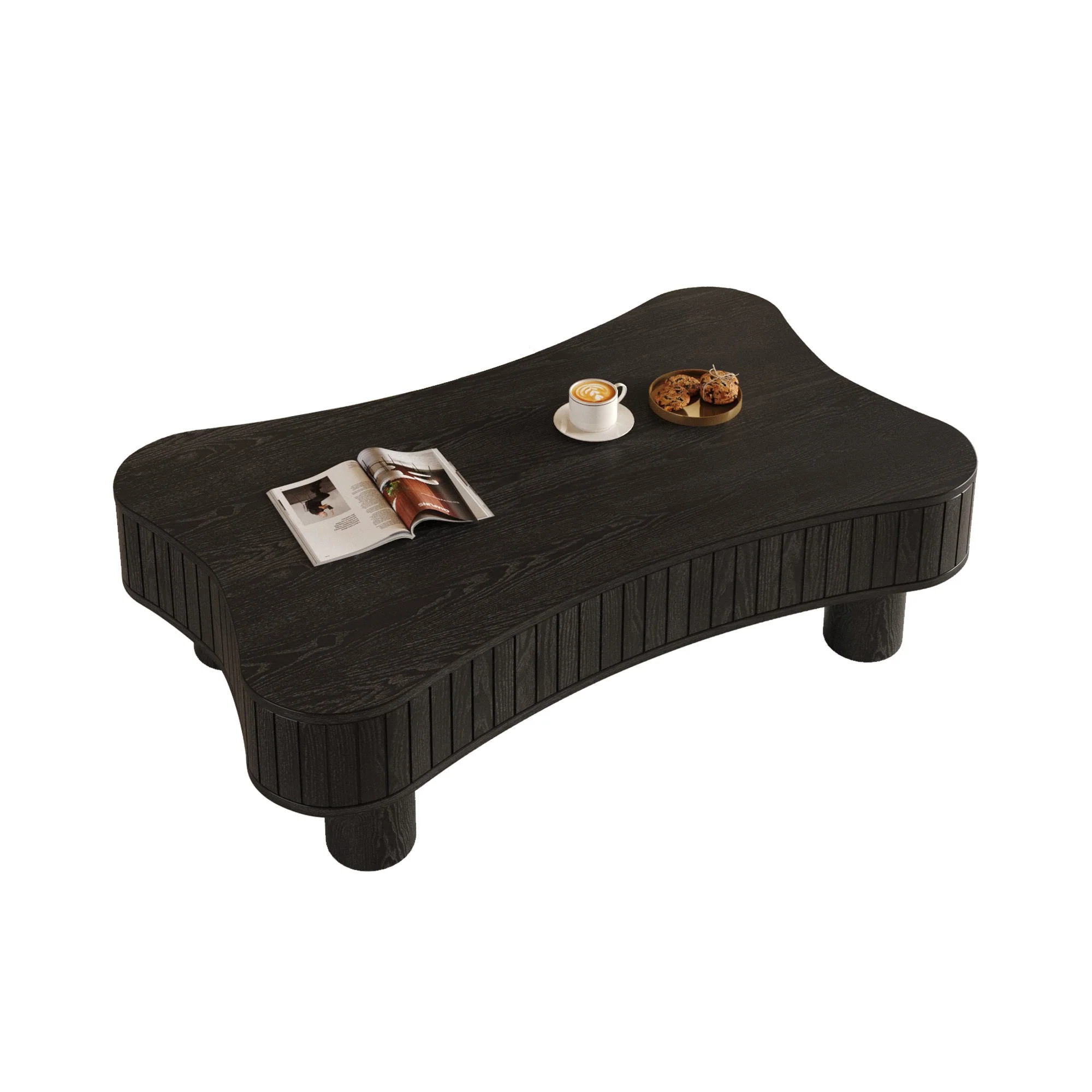 Walker Edison | Black Reeded Curve Design Lift Top Coffee Table and Desk
