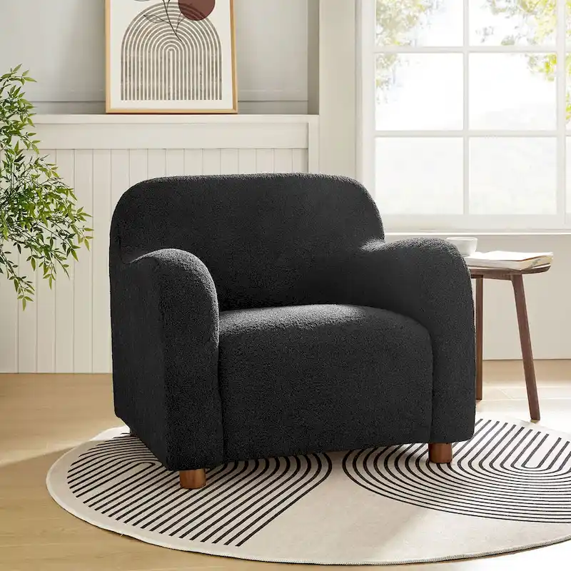 Wayne 35 Wide Boucle Upholstered Teddy Accent Chair with Solid Wood Legs by HULALA HOME