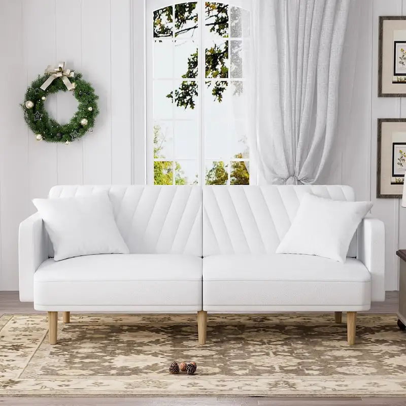 Upholstered Tufted Convertible Futon Sofa Bed, Velvet Sleeper Couch, 3 Seater Tufted Sofa with Adjustable Backrests