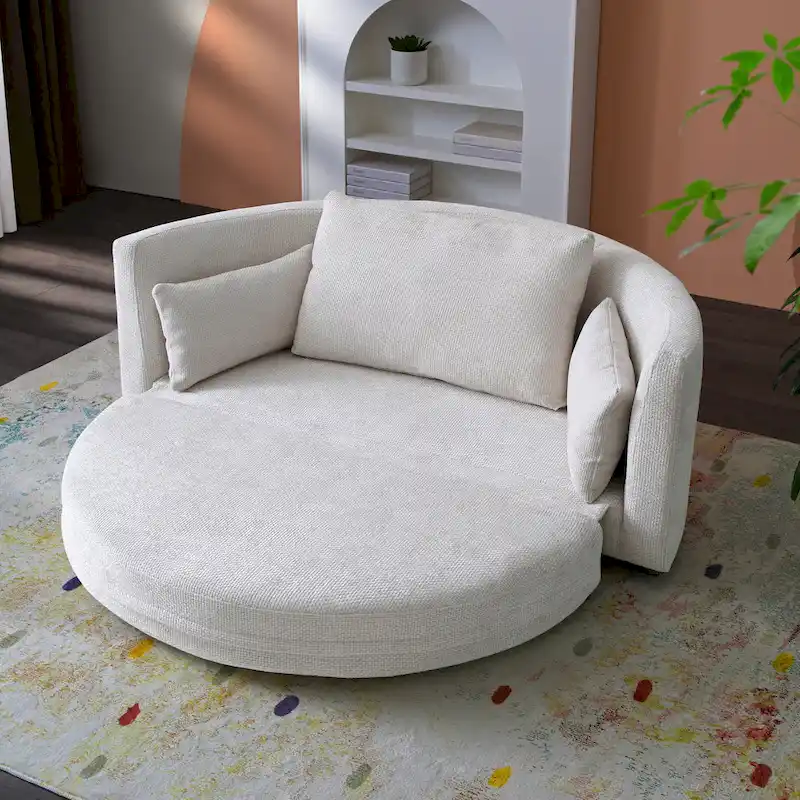 Foldable Linen Chair Bed,Floor Sleeper Sofa Bed,Circular Bed,Adjustable Futon Sofa,Folding Lazy Sofa Couch for Living Room