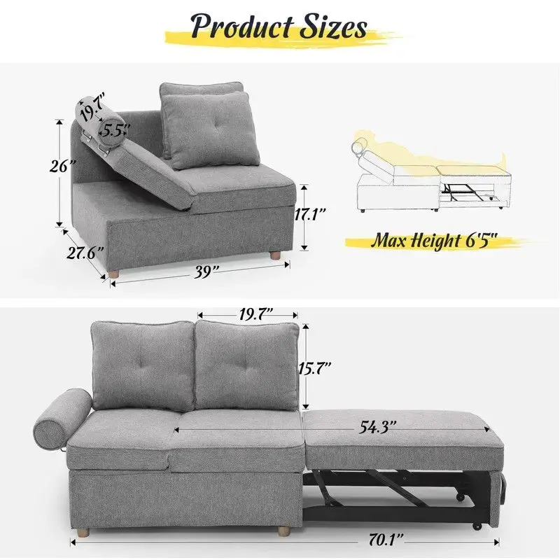 Hansabenne 4 in 1 Multi-Function Folding Sofa Folding Bed Single Futon Couch Guest Bed with 2 Throw Pillows