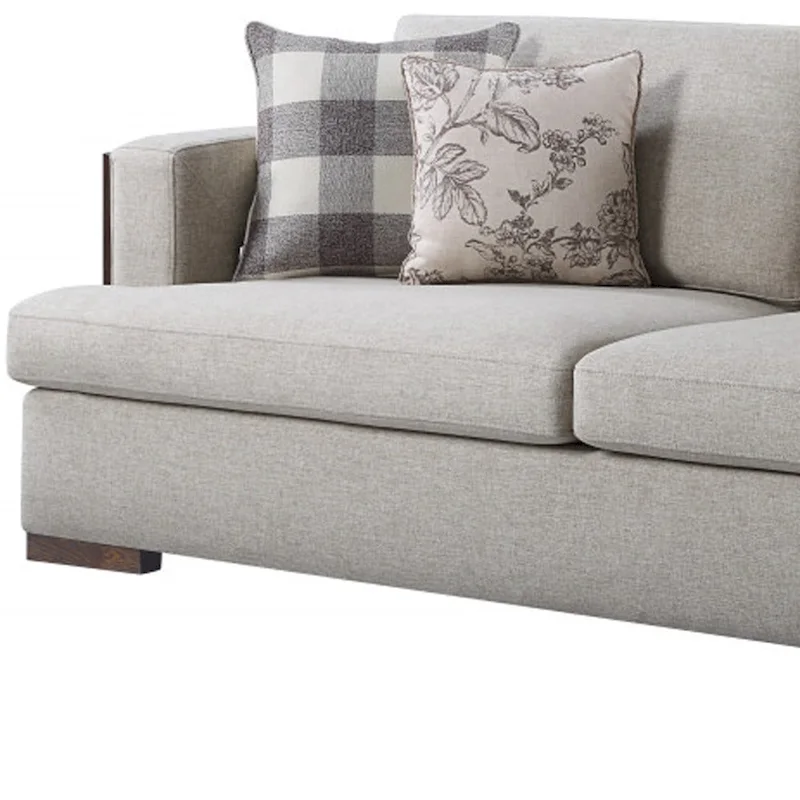 HomeRoots 92 Beige Fabric Sofa And Toss Pillows With Brown Legs - 92