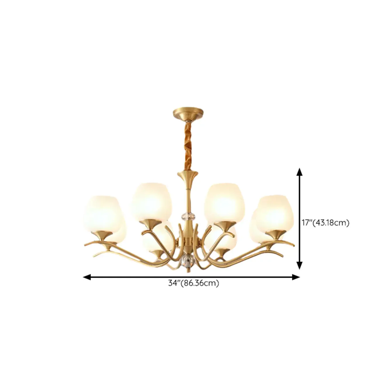 Mid-Century Modern White Glass Elegant Gold Chandelier