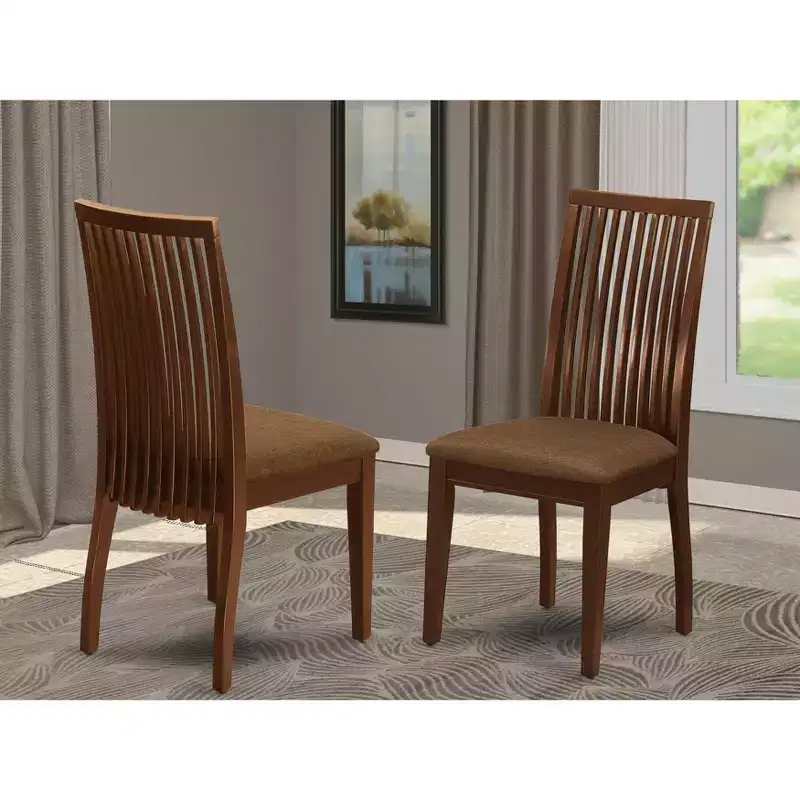 HomeStock Belmont 2 Dining chair with Linen Fabric Fabric Sea in Mahogany finish