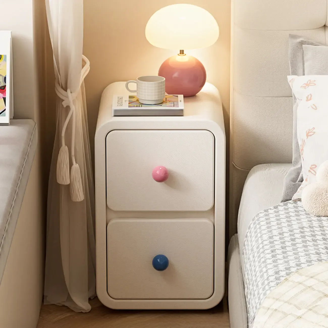 Narrow Rectangular Wood Nightstand with Drawers