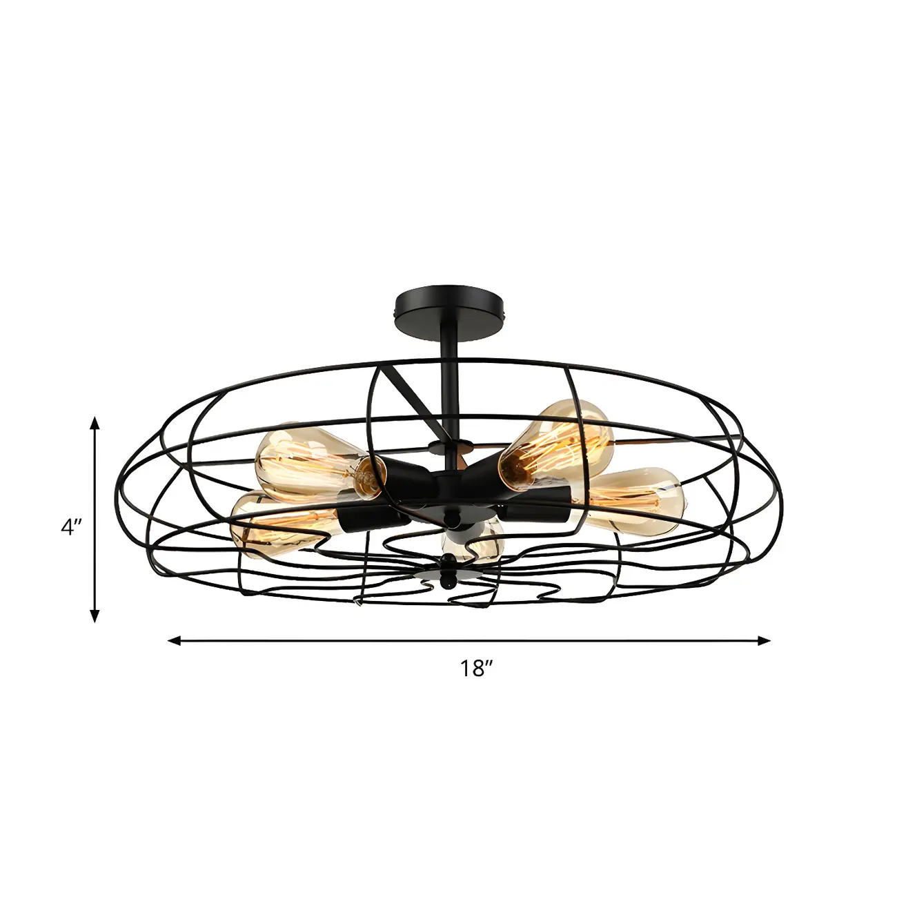 Industrial Metal Black Round Caged Semi Flush Ceiling Light
