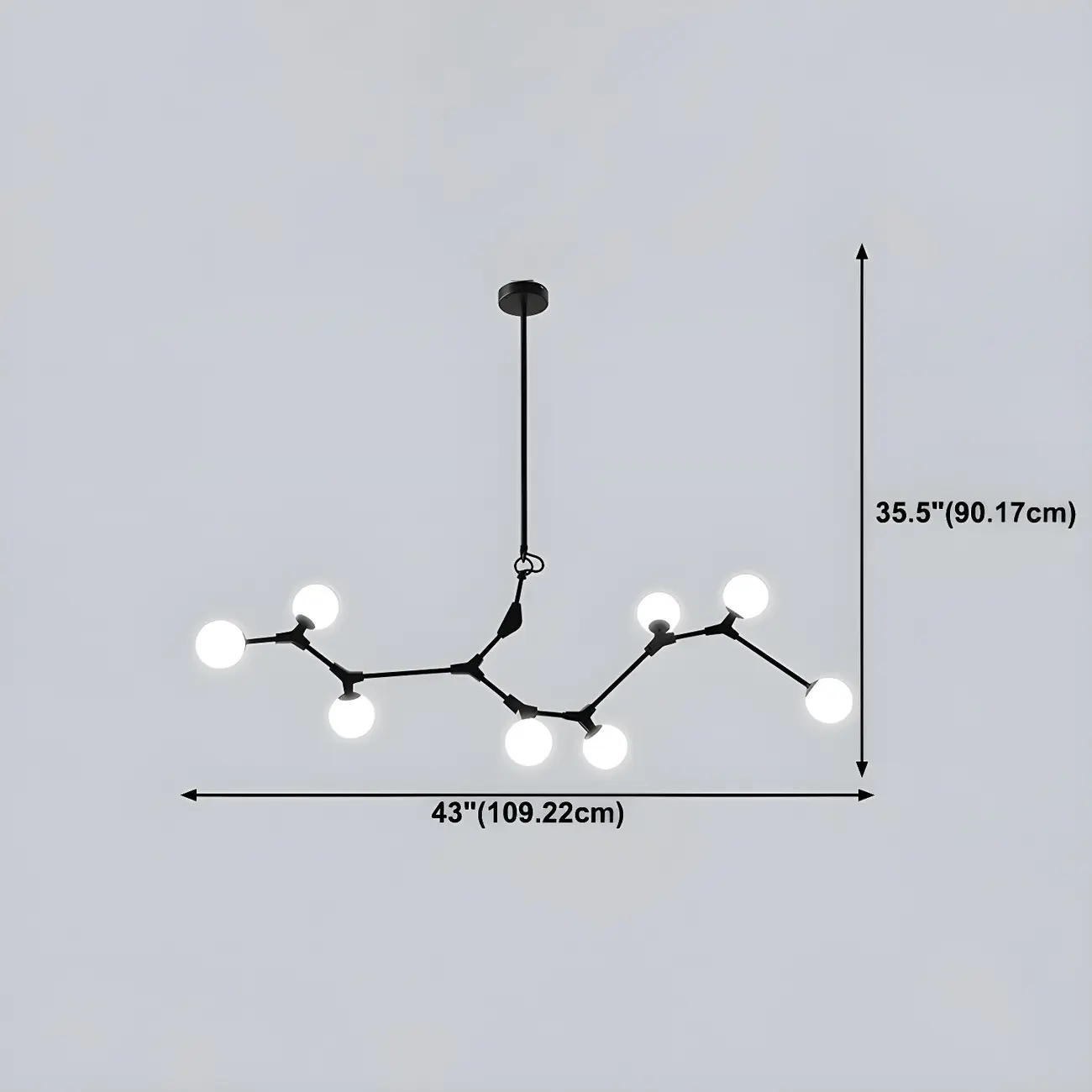 Modern Black Branch Globe 8-Light Island Chandelier