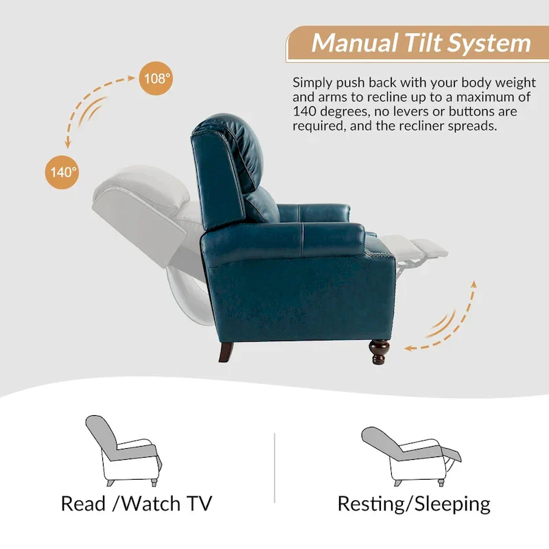 Gabriela Mid-Century Modern Genuine Leather Recliner Nail Head Trim Set of 2 by HULALA HOME