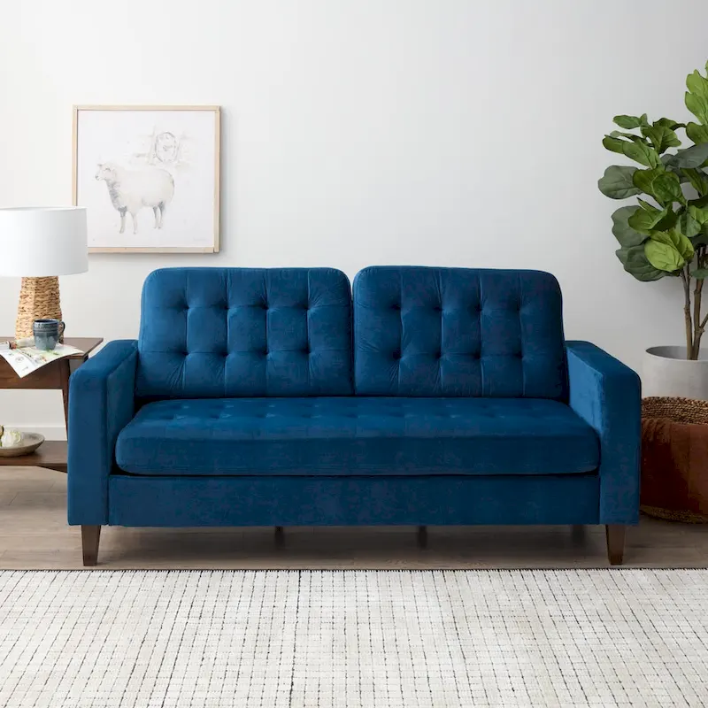 Brookside Brynn 76-in. Square-arm Faux Leather/Velvet/Fabric Sofa