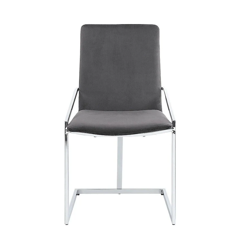 23 Inch Side Dining Chair Set of 2, Gray Velvet, Modern Chrome Metal Base