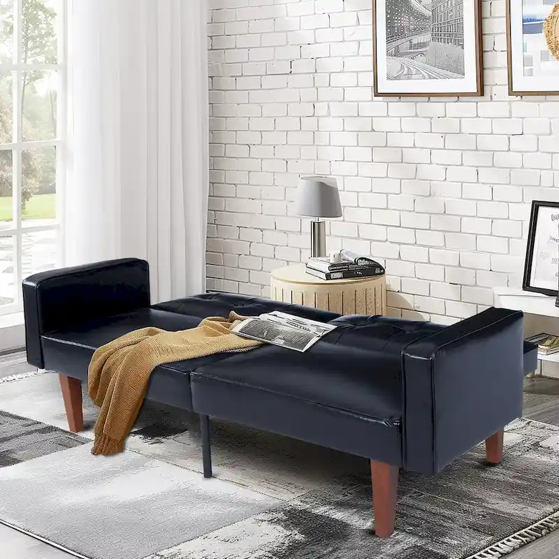 68 in. Soft Convertible Sofa Bed with Adjustable Backrest and Solid Wood Legs