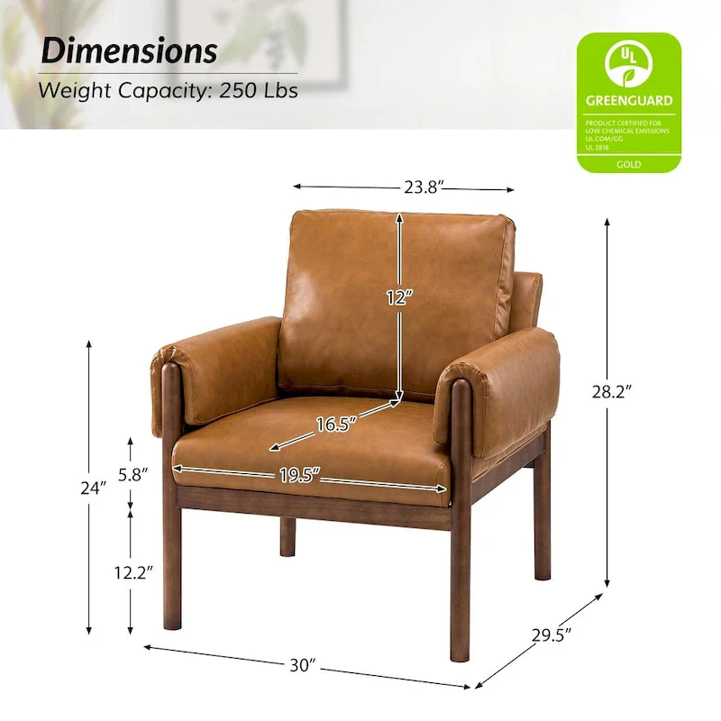 Tiago Comfy Glossy Living Room Armchair with Solid Wood Base Set of 2