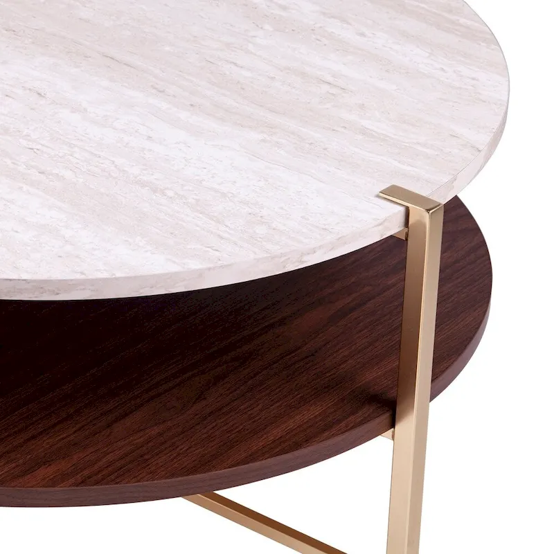 SEI Furniture Aldea Round Faux Marble Coffee Table with Shelf