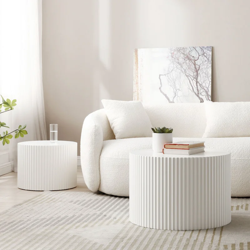 Modern Farmhouse Round Accent Nesting Side Coffee Table Set (Set of 2)