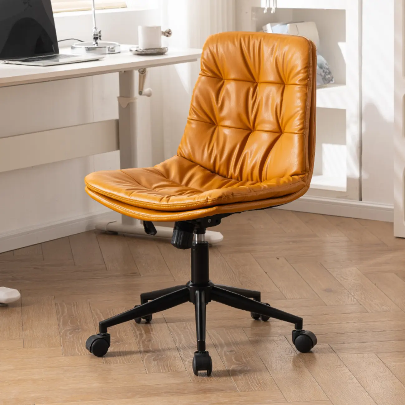 Modern Beige Leathaire Adjustable Swivel Office Chair