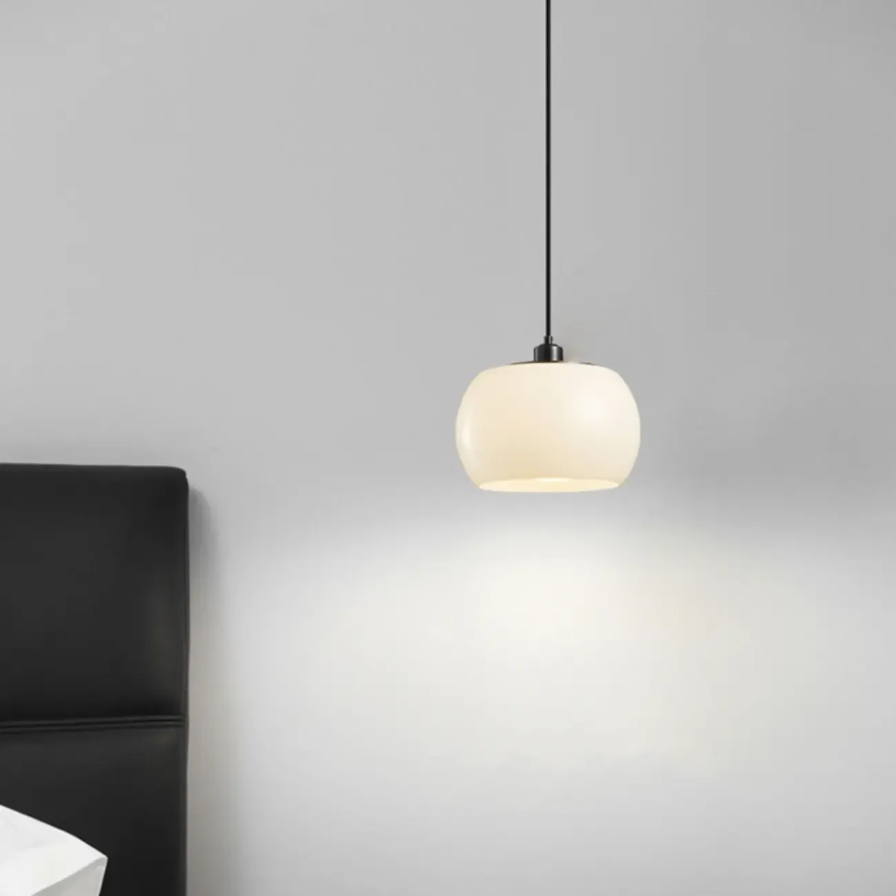 Modern White Glass Drum Pendant Light for Bedroom