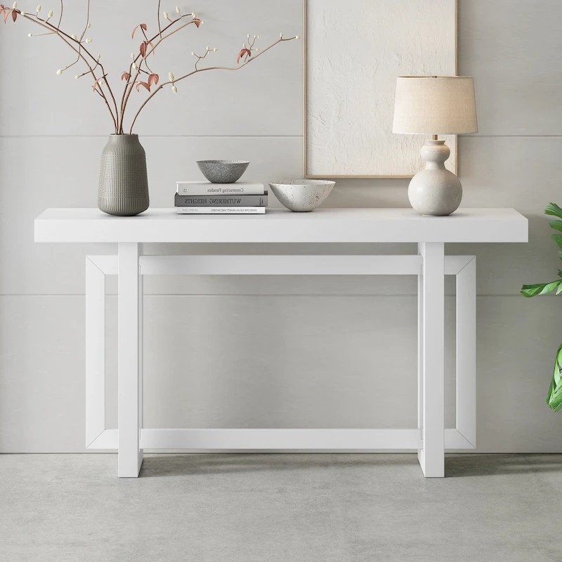 Console Table with Industrial-inspired Concrete Wood Top