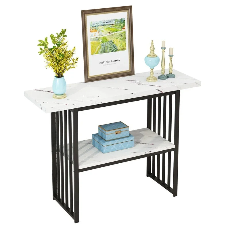 Modern 42-Inch Console/Accent Table with Geometric Metal Legs
