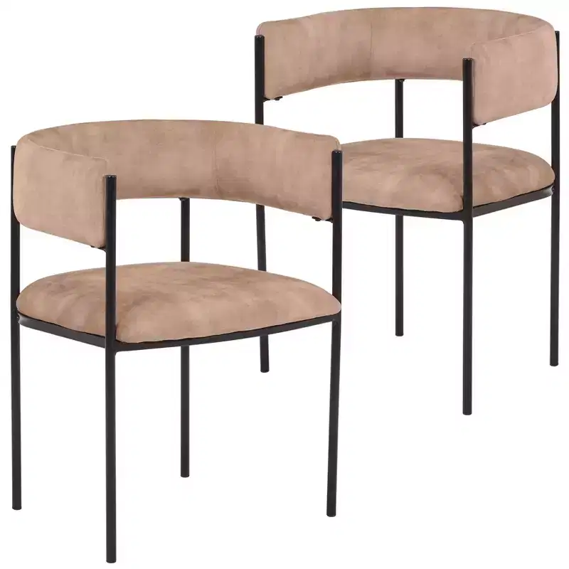 LeisureMod Upholstered Dining Chair Set of 2 with Open-Back Design, Powder-Coated Iron Frame, Cyril Collection for Dining Room, Kitchen, Bistro, Cafe