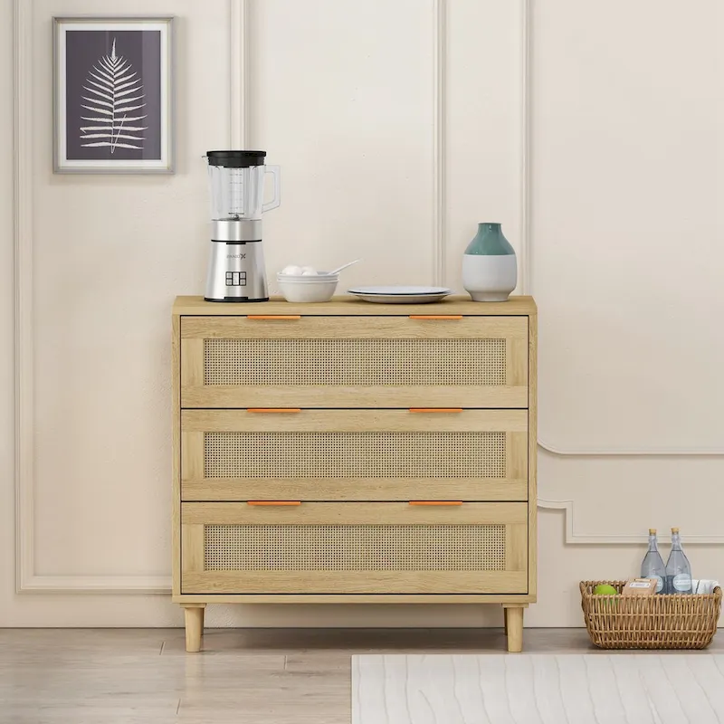 Rattan Storage Cabinet with Three Rattan Drawer