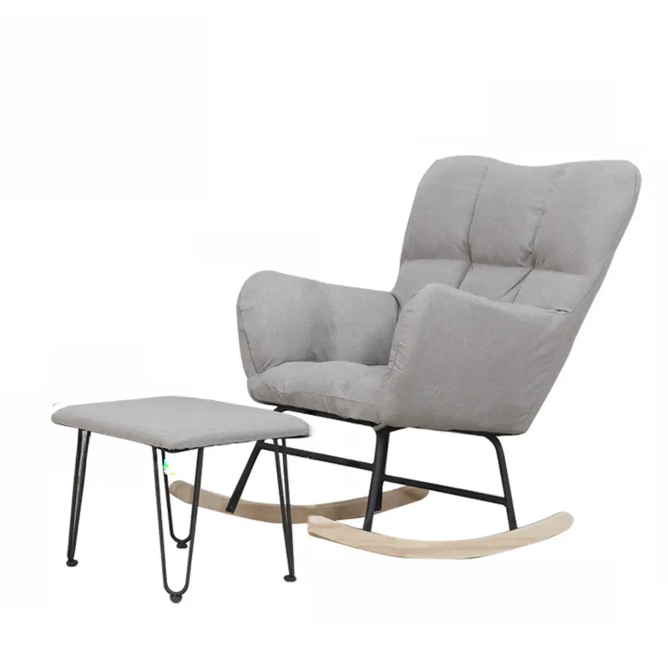 Tech Cloth Upholstered Wood Rocking Chair with Recessed Arm