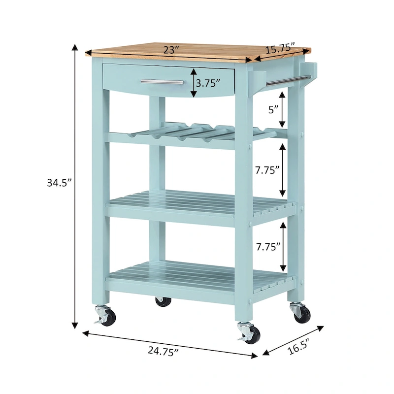 Ellaine 4 Tier Butcher Block Kitchen Cart with Drawer and Wine Rack