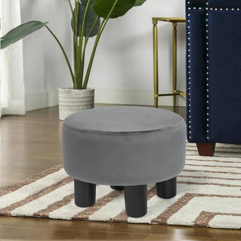 Adeco Round Ottoman Velvet Footrest Stool Modern Padded Seat Footstool