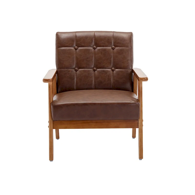 Mid-Century Modern Wooden Upholstered Accent Arm Chair