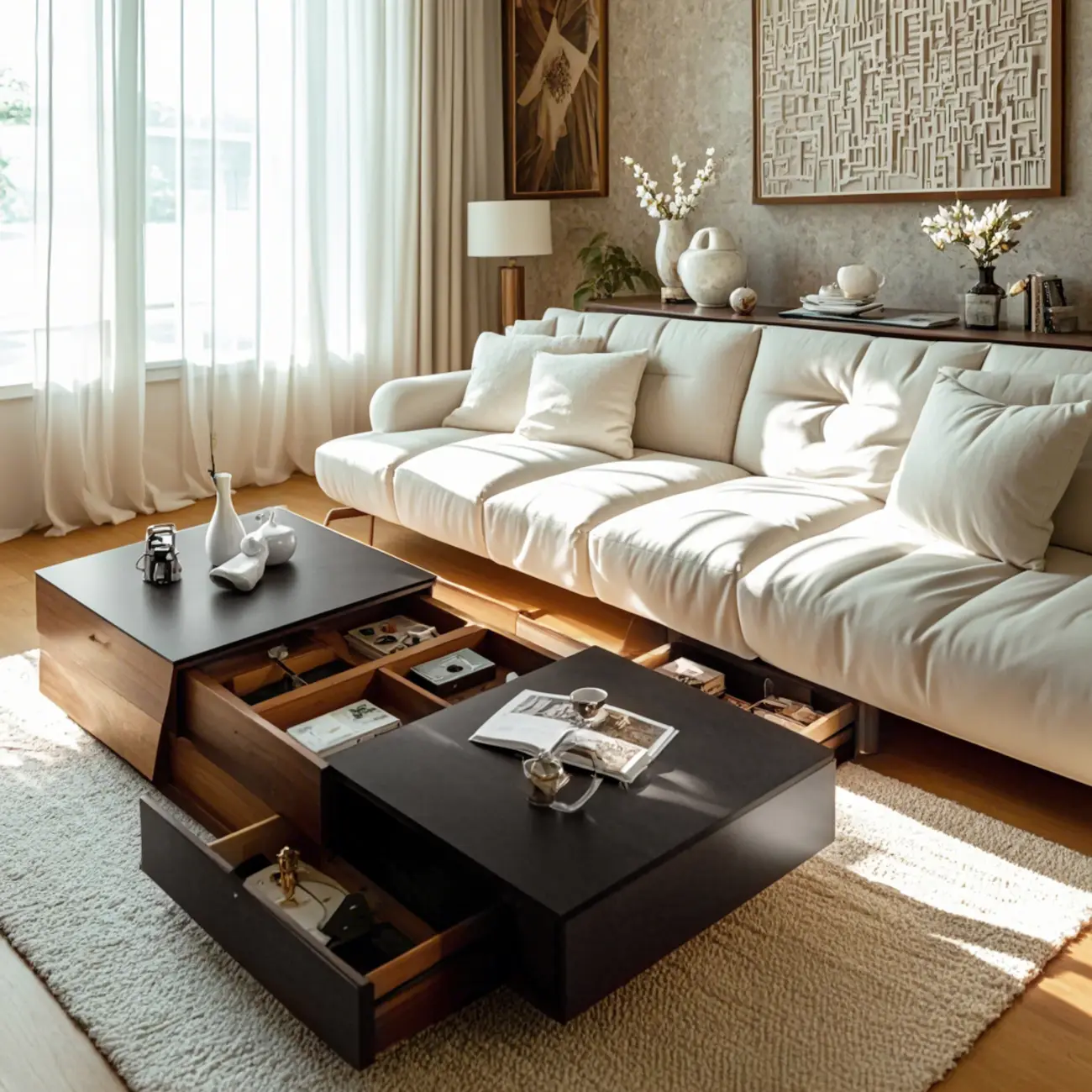 Modern Wood Lift-Top Coffee Table Cabinet, Rectangular Design