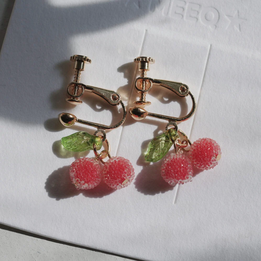 Luninana Clip-On Earrings - Cute Red Bubble Cherry LL003