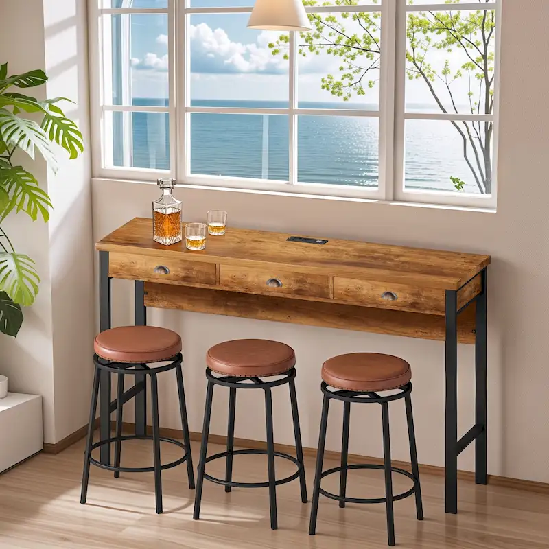Bar Kitchen Table Set with Circular PU Stools