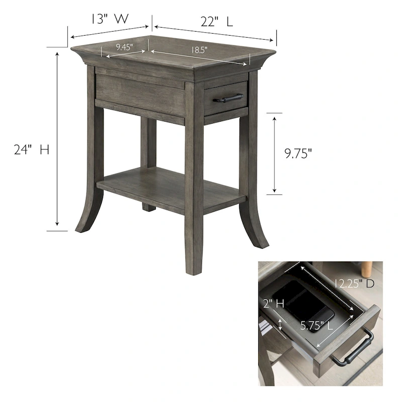 Leick Home One Drawer Traditional Cherry Tray Edge Side Table with Shelf