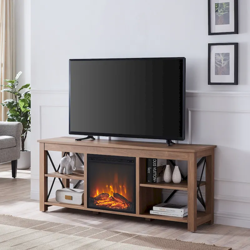 Sawyer TV Stand with Log Fireplace Insert