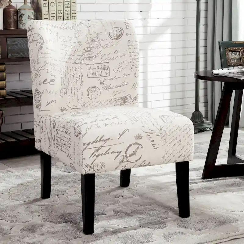 Chalkboard Light Print Fabric Armless Contemporary Accent Chair, for Living Room