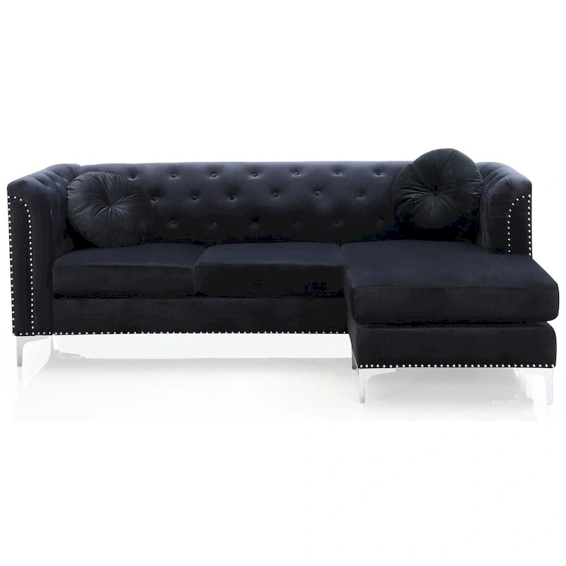 Pompano Velvet Button Tufted Sofa with Chaise