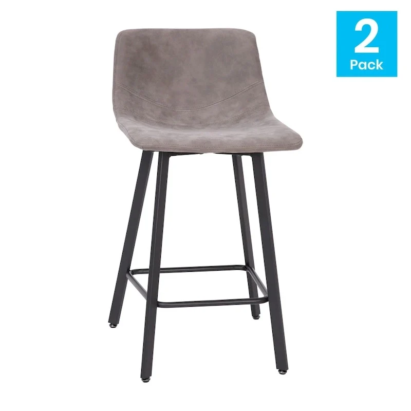 Set of 2 Armless Upholstered Metal Counter Stools