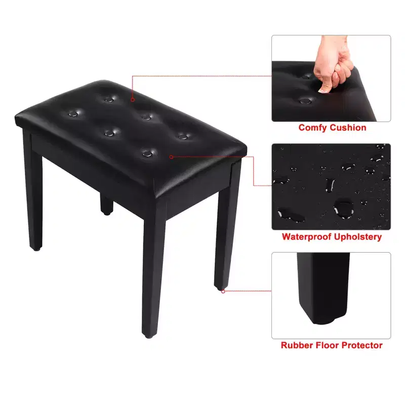 Black / White Upholstered Single-Seat Piano Bench with Storage