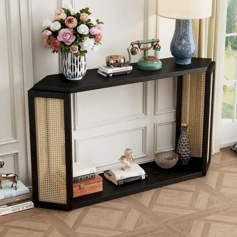 53 Arrow Console Table with Woven Rattan
