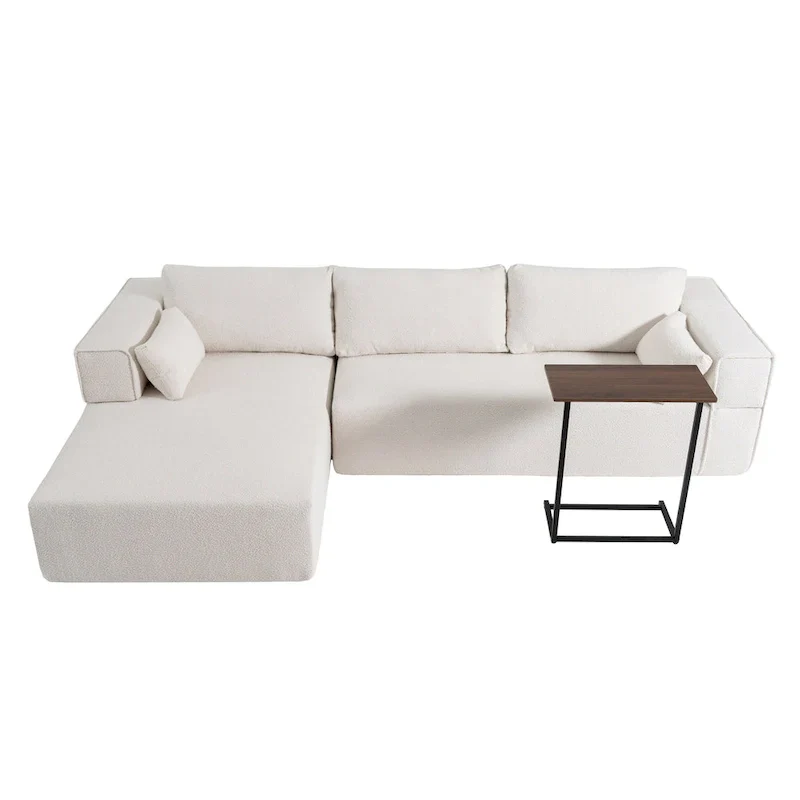 112 Boucle Modular Sectional Sofa with Free Side Table, Wide Seat Design and No Assembly Required