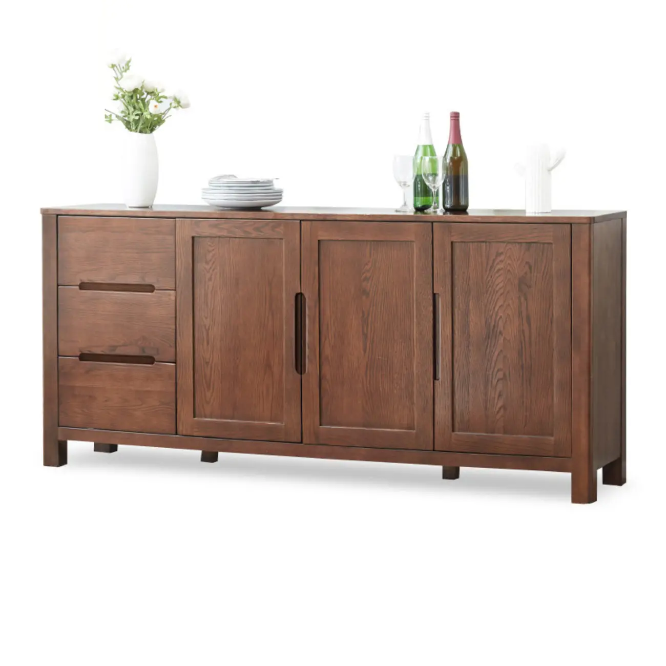 Modern Wood Sideboard with Shelves and Drawers