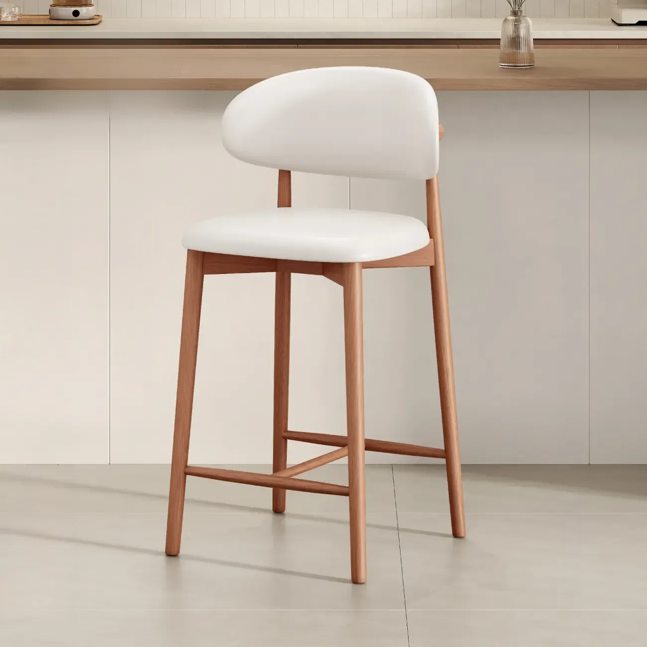 Mid Century Modern Upholstered Bar Stool with Back