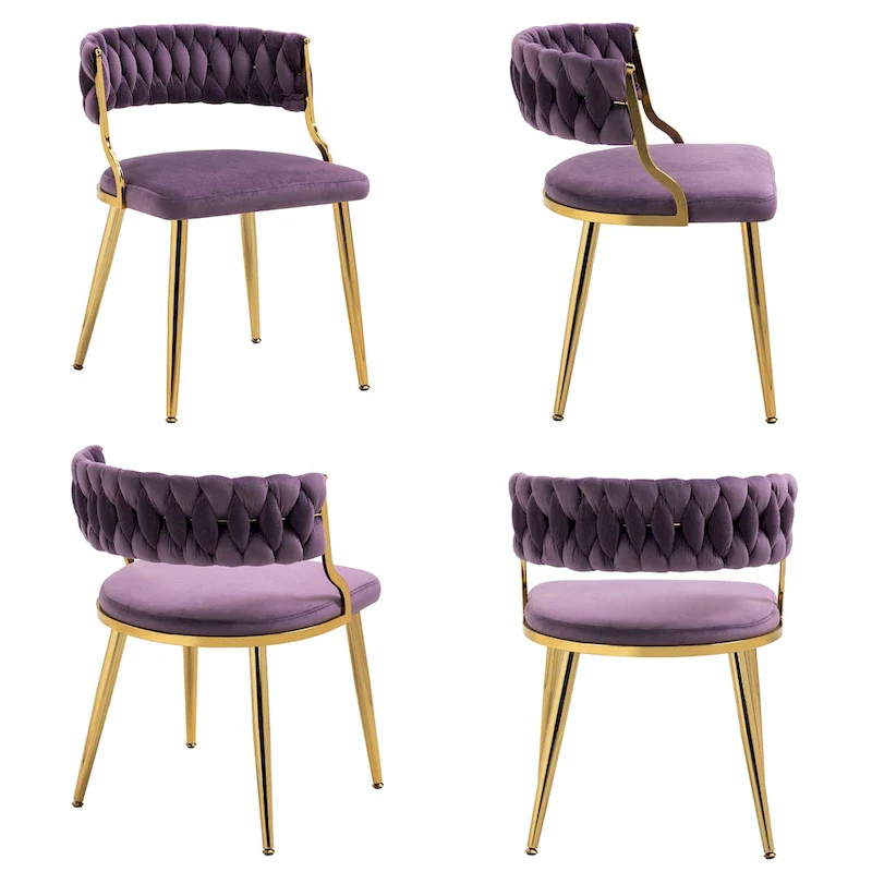 Set of 4 Velvet Dining Chair with Golden Metal Legs