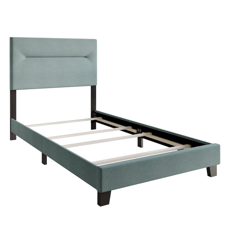 Linen Upholstered Bed, Foam-Padded Headboard, Rubberwood/MDF, Seats 2, Grey/Blue/Beige/Light Blue, Twin/Full/Queen/King