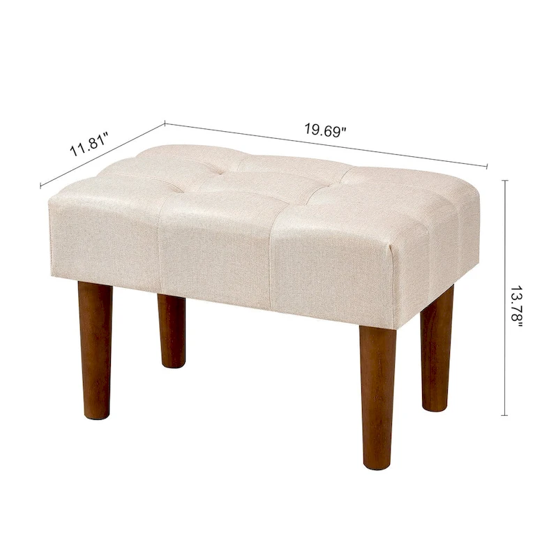 2 Pcs Small Foot Stool Ottoman, Linen Ottoman Foot Rest with Legs, Rectangle Upholstered Footrest