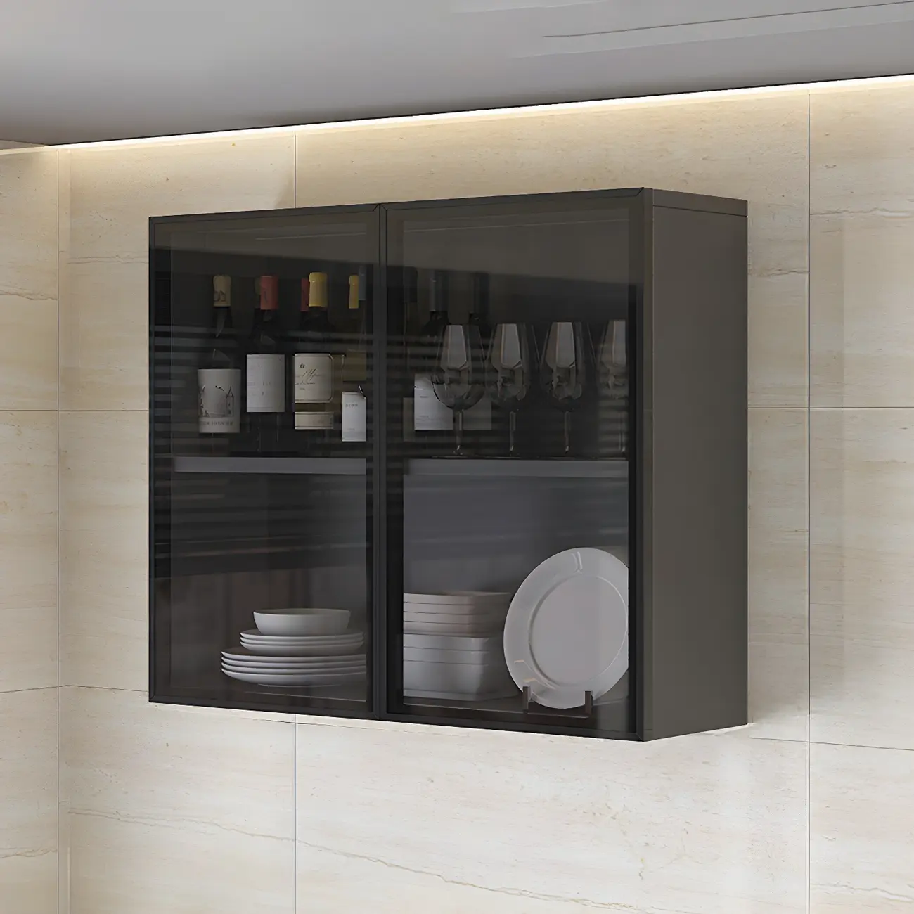 Kitchen Grey Wooden Wall-Mounted China Cabinet