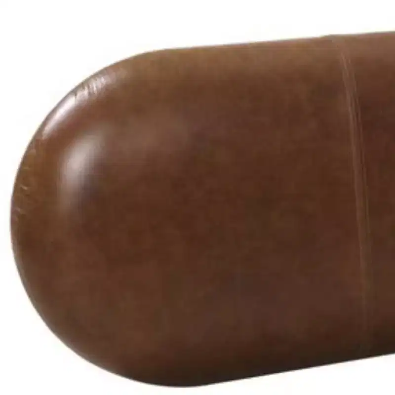 Brown Genuine Leather Upholstered Bench, Seats 2