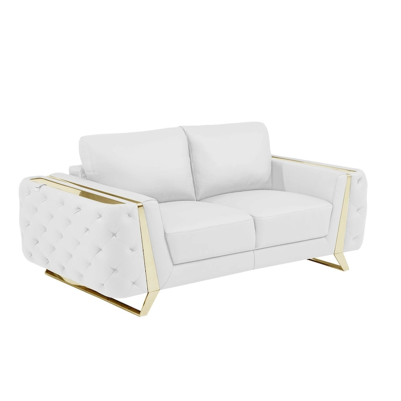HomeRoots 72 White And Gold Genuine Leather Loveseat
