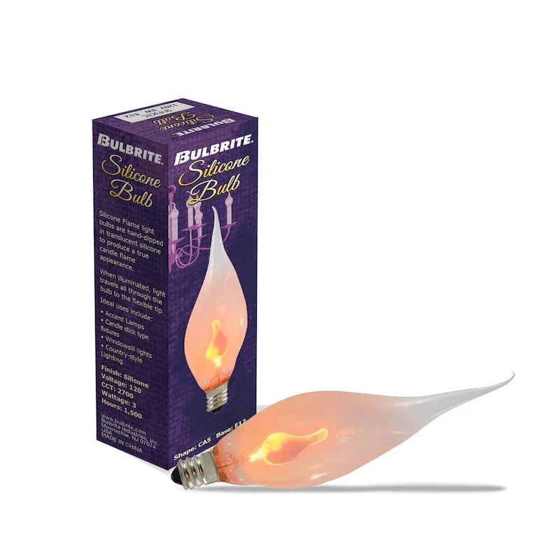 Bulbrite Pack of (12) 3 Watt Dimmable Silicone CA5 Incandescent Light Bulbs with Candelabra (E12) Base, 2700K Flame Flicker