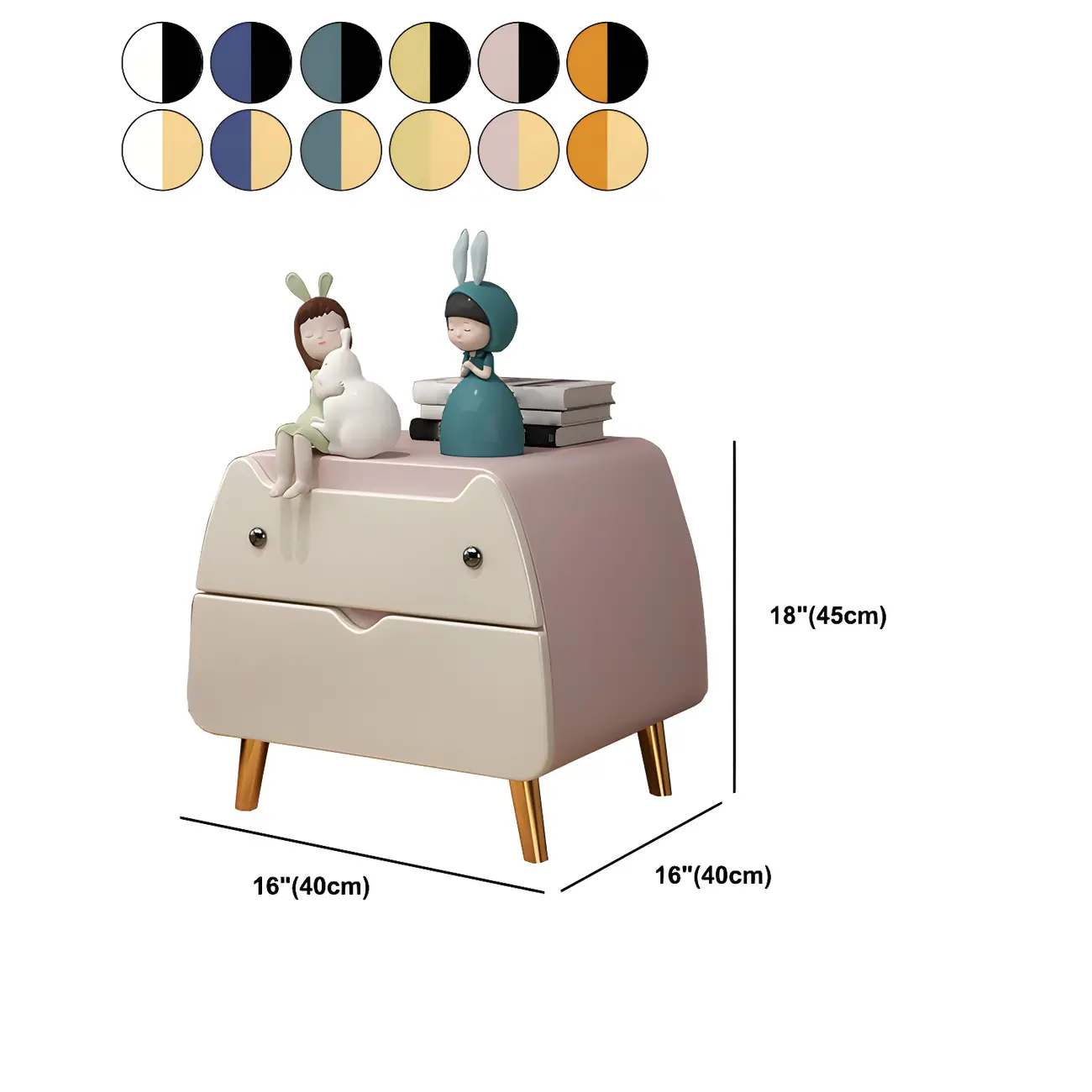 Pink Cute Cat Shape Scandinavian Nightstand with 2 Drawers