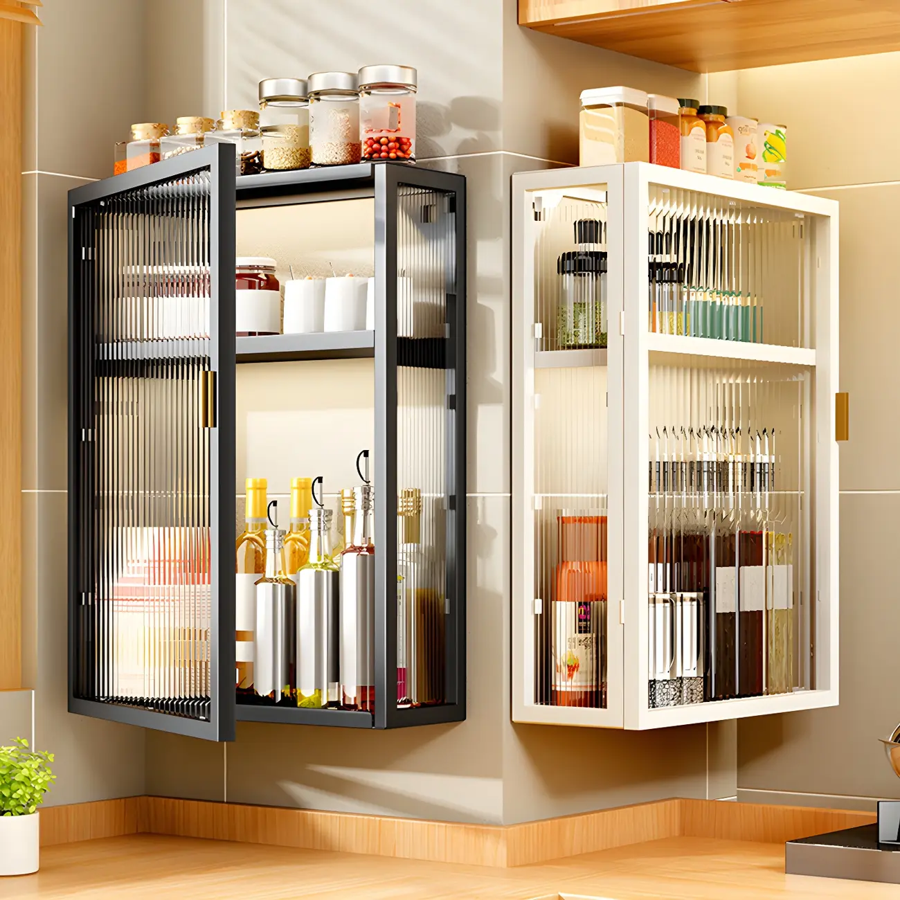 Kitchen Black Modern Metal Floating China Cabinet